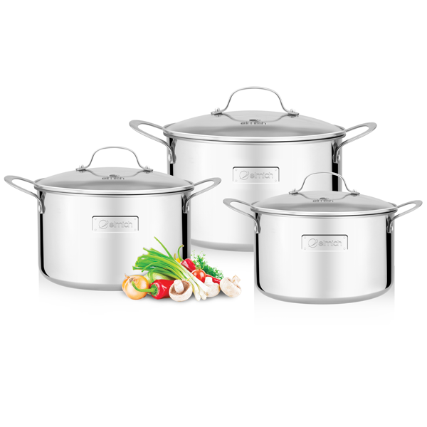 High-class stainless steel pot set 3 layers of Tri-Max instant 3 pieces of size 16cm, 20cm, 24cm