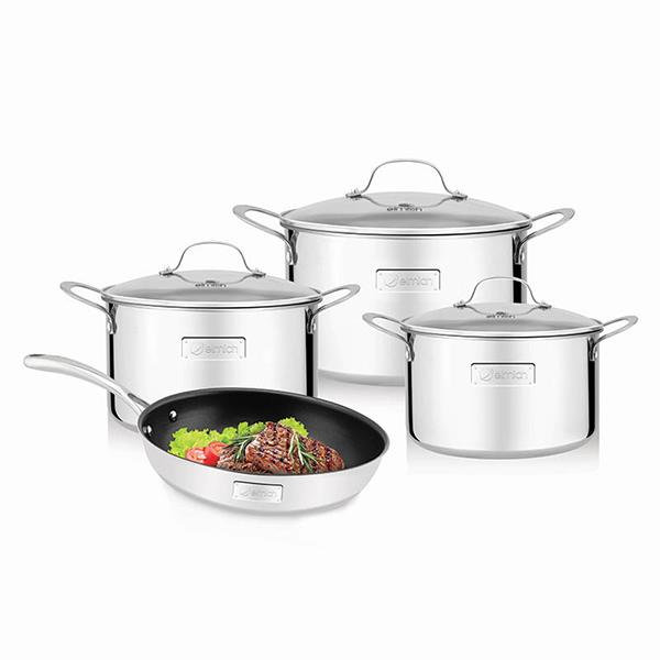 High-grade stainless steel 3-layer pan and pan set Tri-Max 4 pcs size 18cm, 20cm, 24cm and pan 26cm